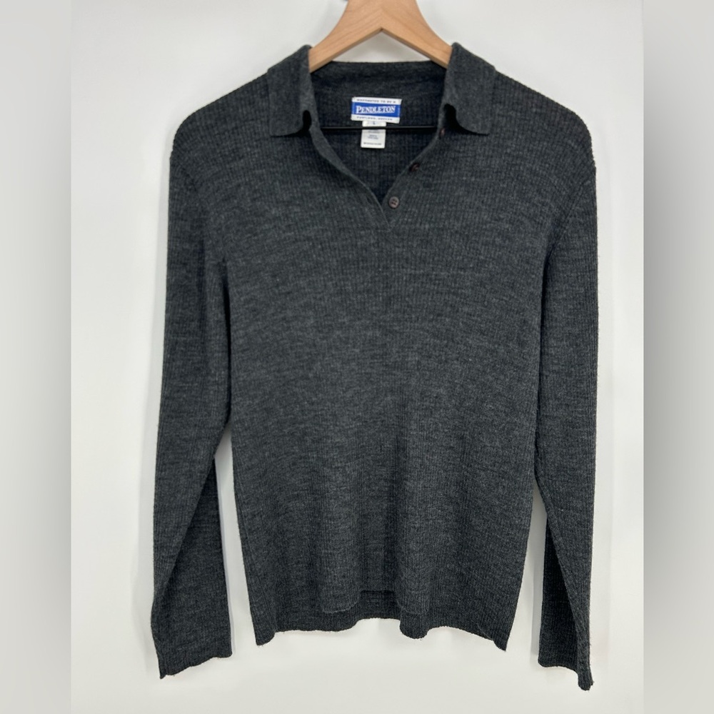 Pendleton Vintage Ribbed Gray Wool Blend Women's Sweater- Size Large